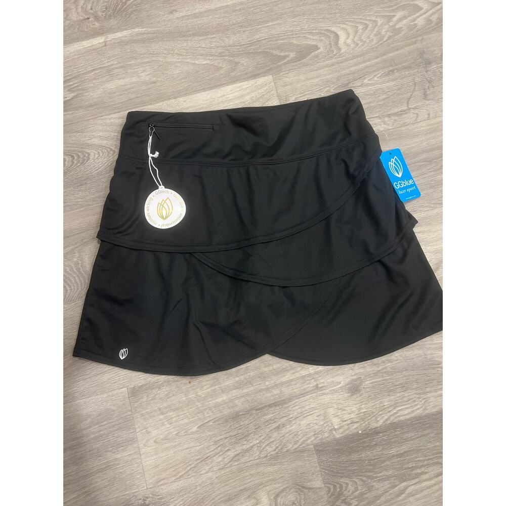 GK Womens Black Athletic Skirt with Layered Ruffles